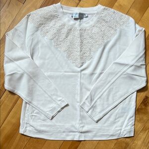 Simons Cream Long Sleeve Pullover with Embroidered Yoke